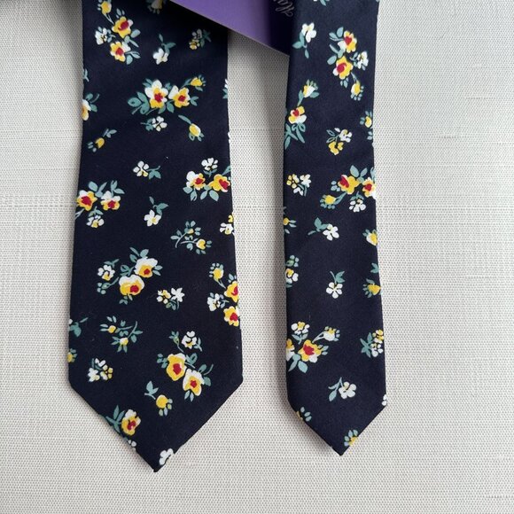 AusCufflinks Men’s Tie NWT Navy Cotton Floral Print Handmade - Picture 2 of 12